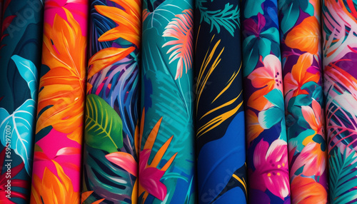 Vibrant colored floral pattern on modern wallpaper generated by AI
