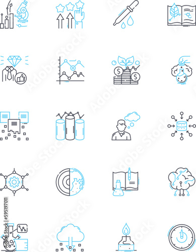 Progression and improvement linear icons set. Enhance, Develop, Evolve, Advance, Grow, Upgrade, Thrive line vector and concept signs. Flourish,Refine,Refurbish outline illustrations