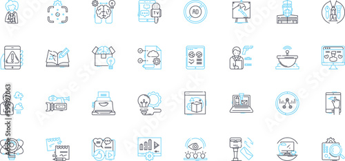 Gatherings and assemblies linear icons set. Conclave, Summit, Convention, Symposium, Congregation, Convocation, Assembly line vector and concept signs. Gathering,Meetup,Conference outline