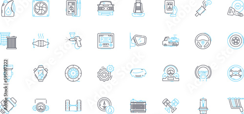 Secure a car linear icons set. Lock, Alarm, GPS, Key, Park, Safe, Track line vector and concept signs. Garage,Immobilizer,Surveillance outline illustrations