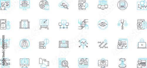 Recordkeeping methods linear icons set. Digitization, Organization, Classification, Filing, Management, Retrieval, Preservation line vector and concept signs. Archiving,Sorting,Tracking outline