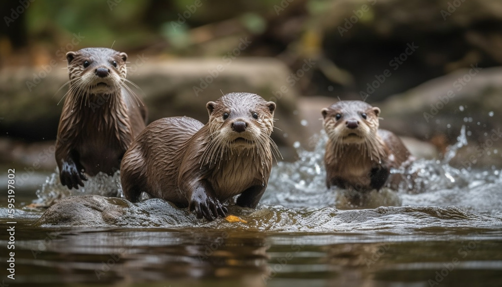 Cute seal splashing in wet tropical forest generated by AI Cute seal splashing in wet tropical forest generated by AI