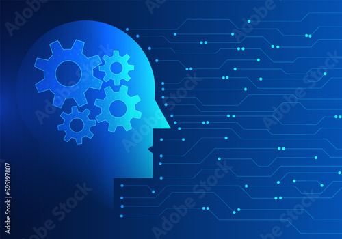 Artificial intelligence has a Built-in cog and a circuit board on the side It Refers to the processing of the AI system that gradually acts as a human assistant in work and life.