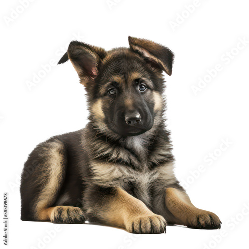 Cute german shepherd puppy. German shepherd puppy portrait isolated on white background. German shepherd puppy. Generative AI.