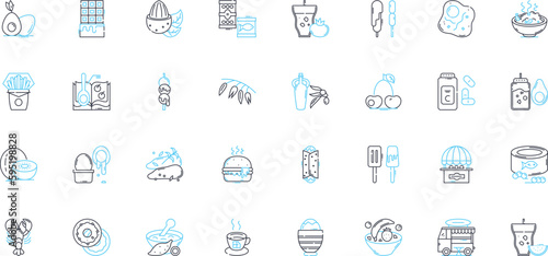 Food bistro linear icons set. Gourmet, Farm-to-table, Fusion, Artisanal, Locavore, Rustic, Seasonal line vector and concept signs. Heritage,Handcrafted,Elevated outline illustrations