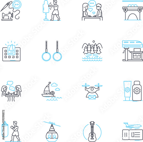 Health happiness linear icons set. Wellness, Joy, Strength, Vitality, Serenity, Renewal, Comfort line vector and concept signs. Bliss,Energy,Gratitude outline illustrations