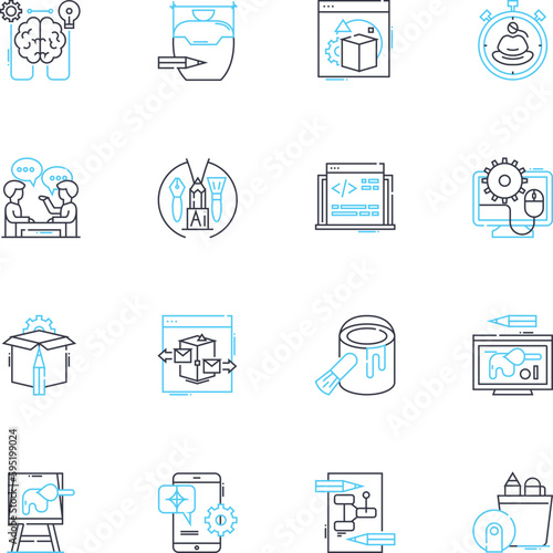 Creator linear icons set. Inventive, Imaginative, Artistic, Innovative, Original, Visionary, Creative line vector and concept signs. Inspired,Genius,Inventor outline illustrations