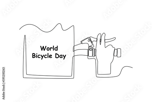 Single one line drawing bicycle handbrake. World bicycle day concept. Continuous line draw design graphic vector illustration.