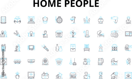 Home people linear icons set. Family, Housemates, Co-habitants, Parents, Children, Roommates, Neighbors vector symbols and line concept signs. Partners,Spouses,Grandparents illustration