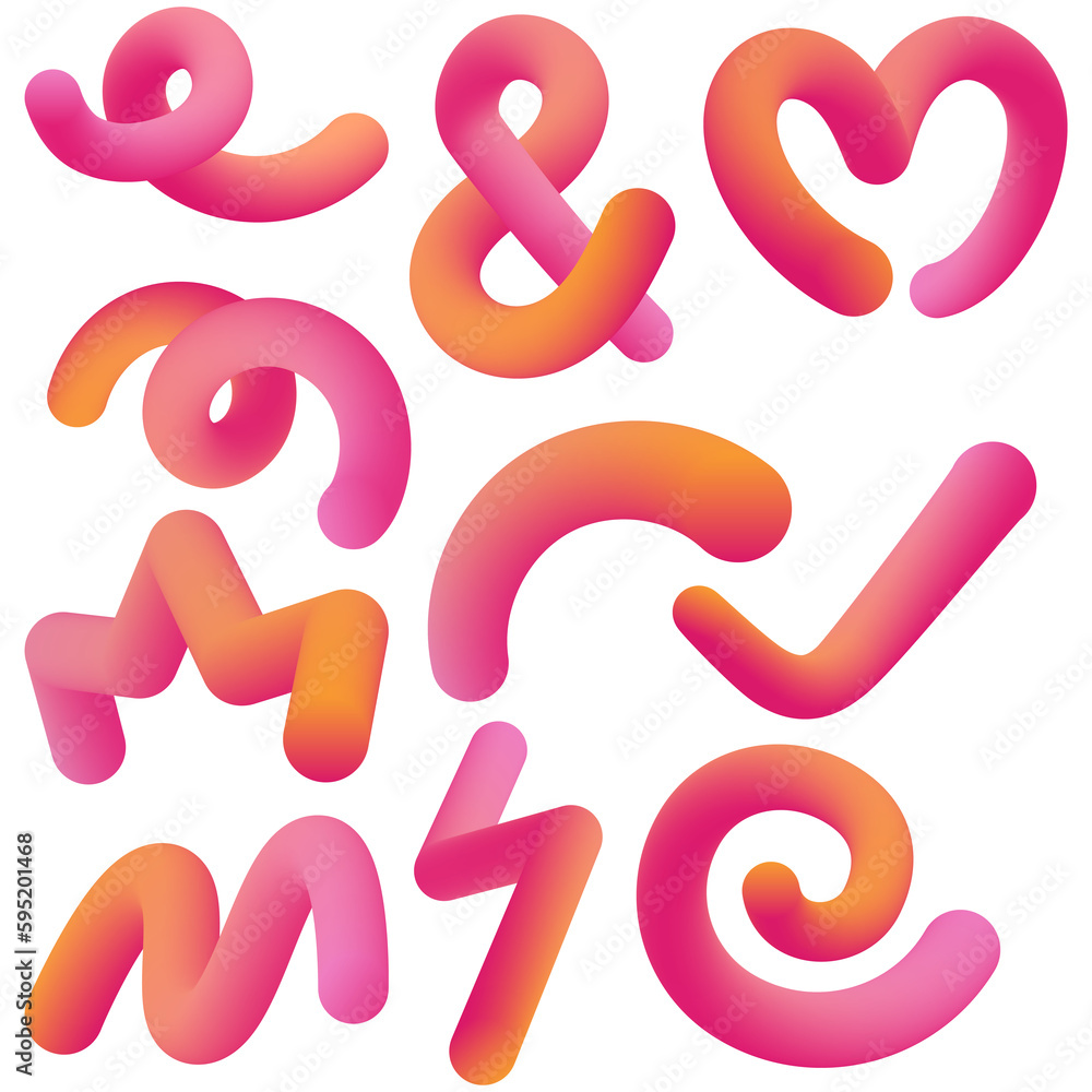 Set of 3D Gradient Lines and Shapes Set of 3D Gradient Lines and Shapes