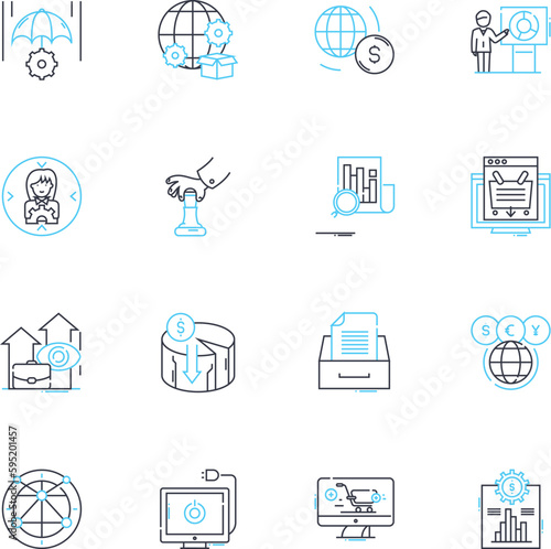 Industrial development linear icons set. Manufacturing, Production, Automation, Assembly, Machining, Fabrication, Construction line vector and concept signs. Mining,Extraction,Refining outline