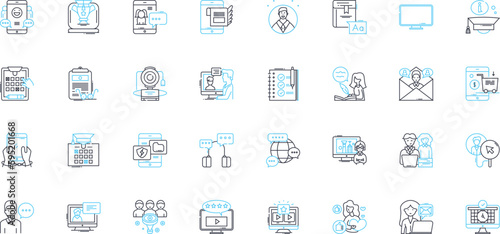 Writer linear icons set. Wordsmith, Penman, Scribe, Storyteller, Author, Novelist, Poet line vector and concept signs. Wordslinger,Manuscript,Scripter outline illustrations