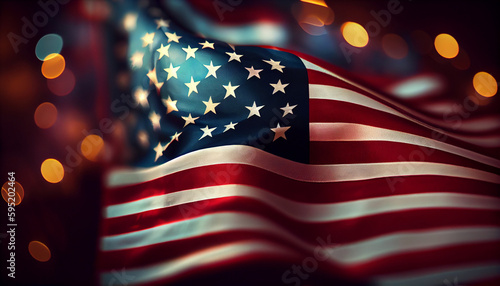 United states of america USA Flag bokeh background. Concept National holidays , Flag Day, Veterans Day, Memorial Day, Independence Day, Patriot Day Ai generated image