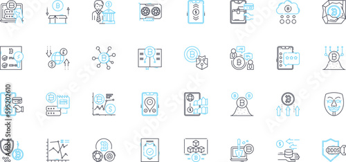 Smart contracts linear icons set. Ethereum, Blockchain, Decentralized, Code, Trust, Transparency, Immutable line vector and concept signs. Automation,Consensus,Verification outline illustrations