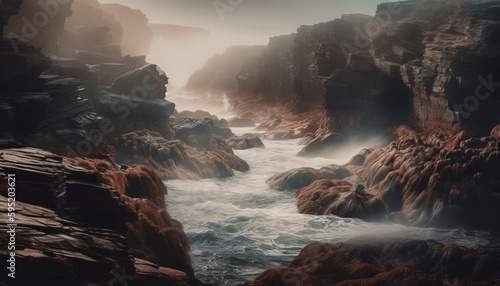 Majestic stone cliffs break waves at Big Sur generated by AI