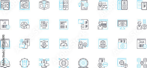 Engineer linear icons set. Innovation, Precision, Design, Problem-solving, Ingenuity, Creativity, Technology line vector and concept signs. Efficiency,Collaboration,Optimization outline illustrations