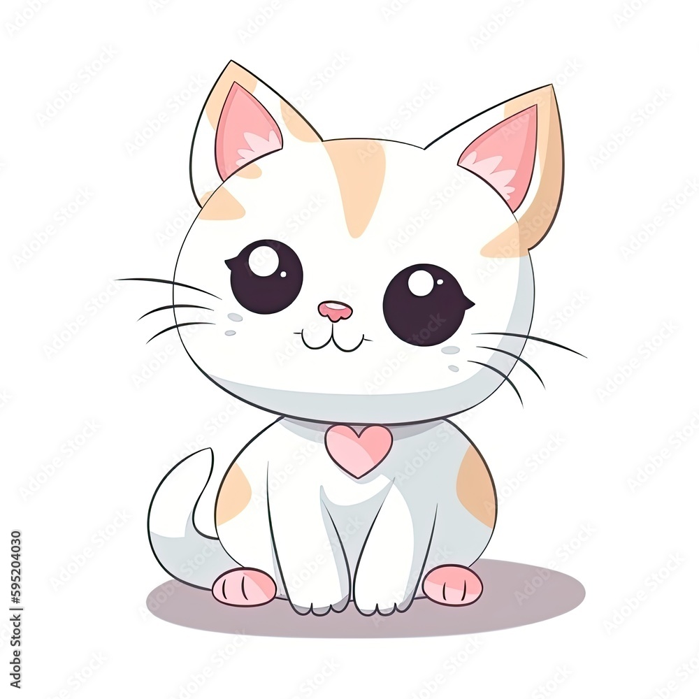 cute cartoon cat with big eyes on white background created using generative AI tools