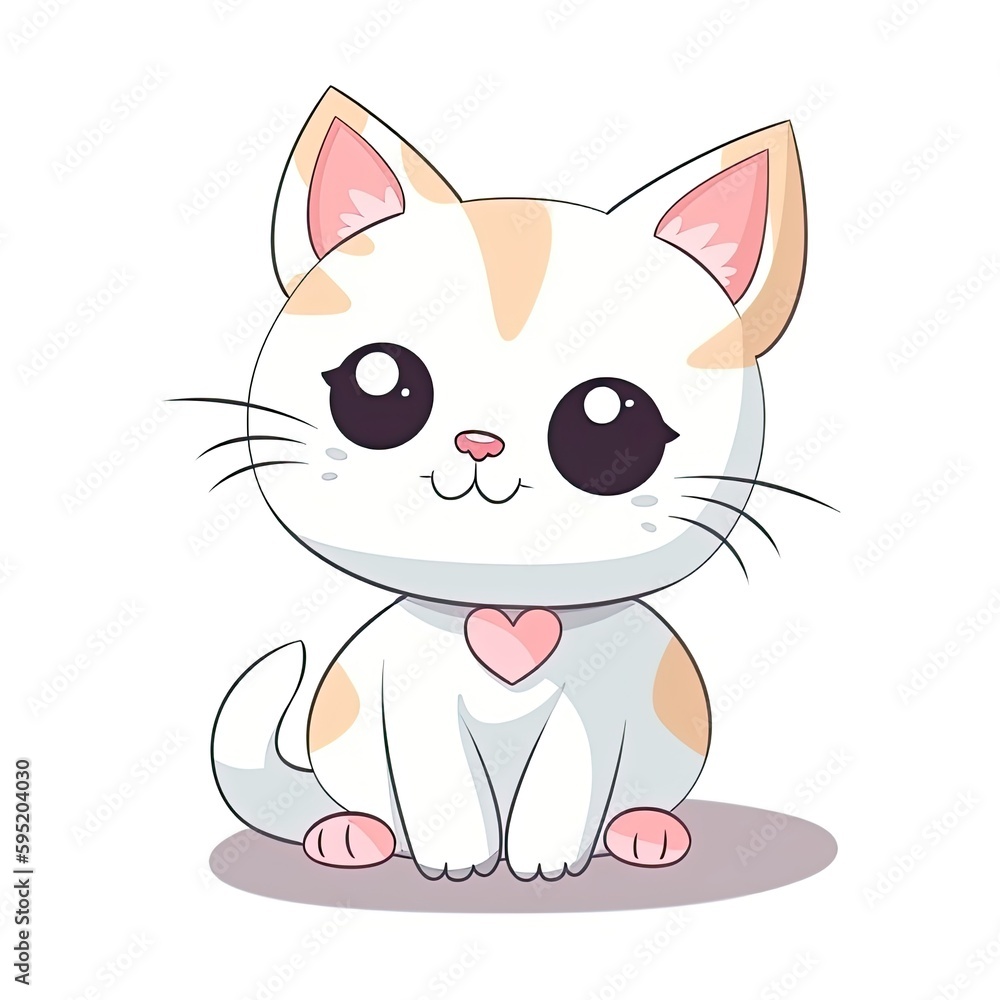 cute cartoon cat with big eyes on white background created using generative AI tools cute cartoon cat with big eyes on white background created using generative AI tools