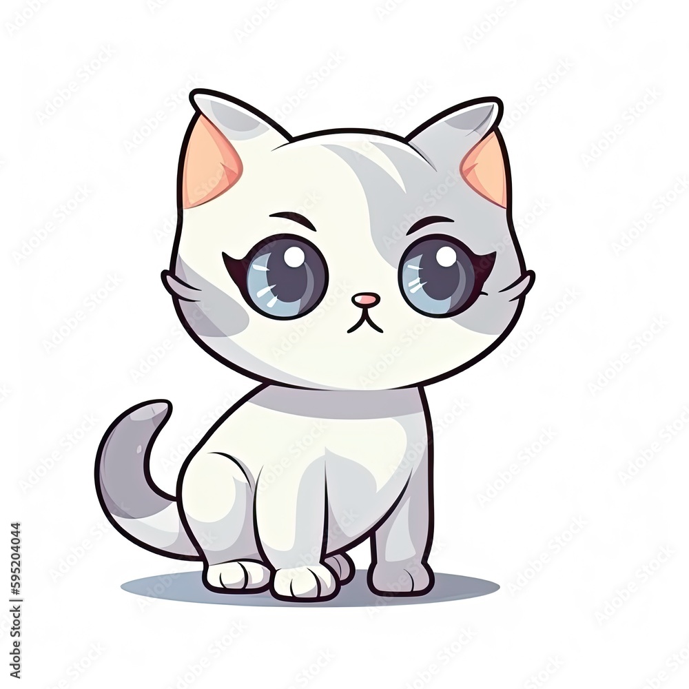 cute cartoon cat with big eyes on white background created using generative AI tools cute cartoon cat with big eyes on white background created using generative AI tools