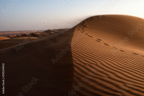 Sunset on ripples on Sand Dunes of Wahiba Sands Desert  Oman