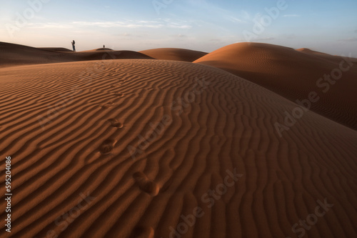 Sunset on ripples on Sand Dunes of Wahiba Sands Desert  Oman