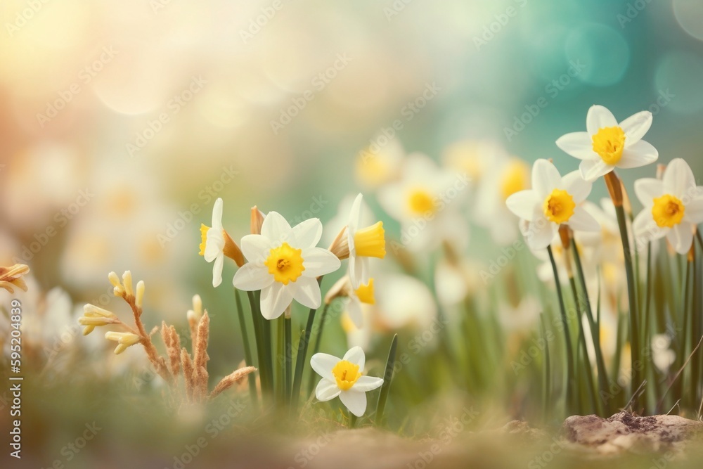 Spring flowers closeup, created with generative AI Spring flowers closeup, created with generative AI