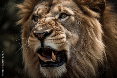 Roaring lion closeup  created with generative AI