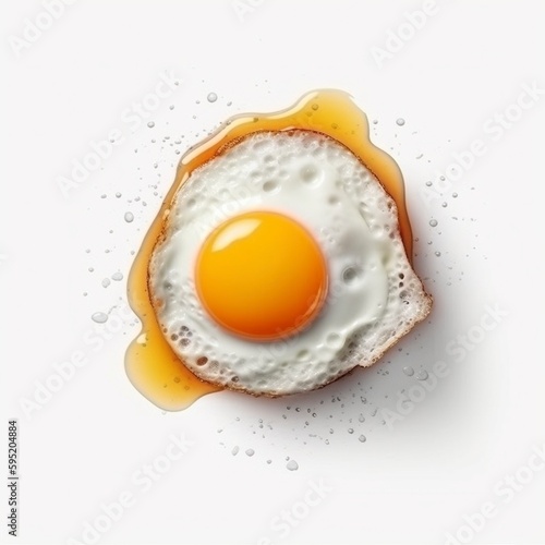 Top view at fried egg on white background, created with generative AI