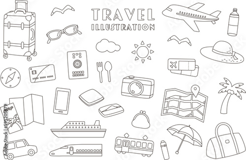 シンプルな旅行のベクターイラストセット。