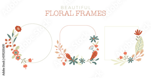 Set Of Floral Frames In Terracotty, Beige, Peach, Turquoise, Lime Green & Sage Green