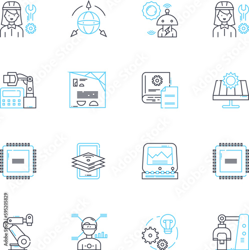 Content Writing linear icons set. Creativity, Clarity, Consistency, Authenticity, Copywriting, Editing, Grammar line vector and concept signs. Research,Analytics,Optimization outline illustrations