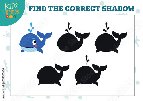 Find the correct shadow for cute whale educational preschool kids mini game