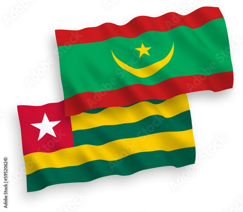 Flags of Togolese Republic and Islamic Republic of Mauritania on a white background