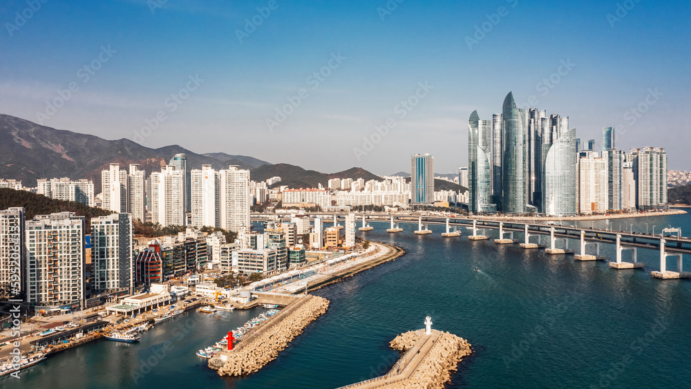 Cityscape of Busan on a sunny day. Aerial view