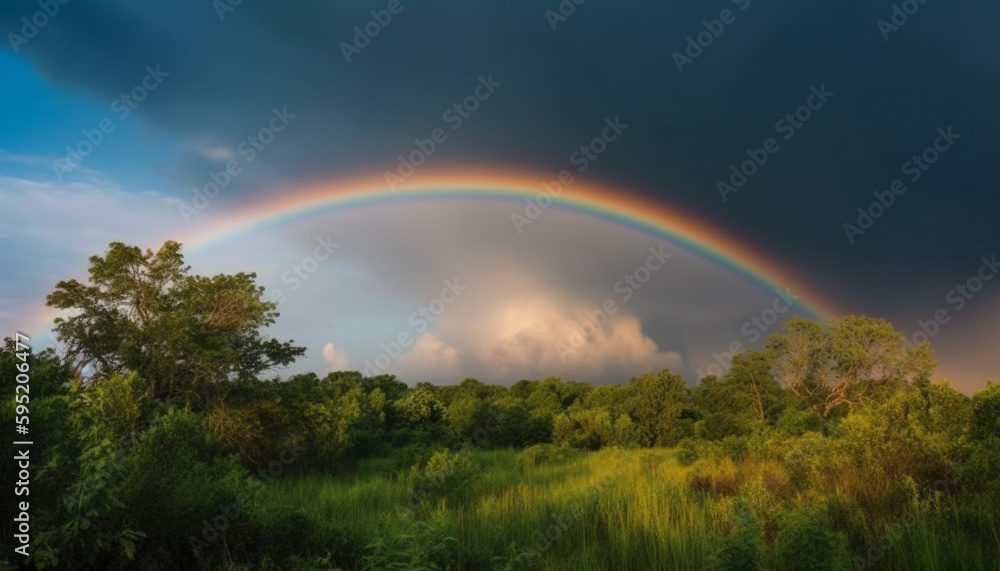 Naklejka premium Vibrant colors of nature paint majestic horizon generated by AI