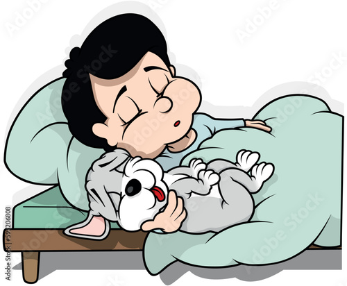 Black-haired Boy and Puppy ...