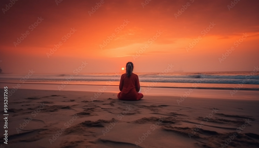 One woman meditates in lotus position outdoors generated by AI One woman meditates in lotus position outdoors generated by AI