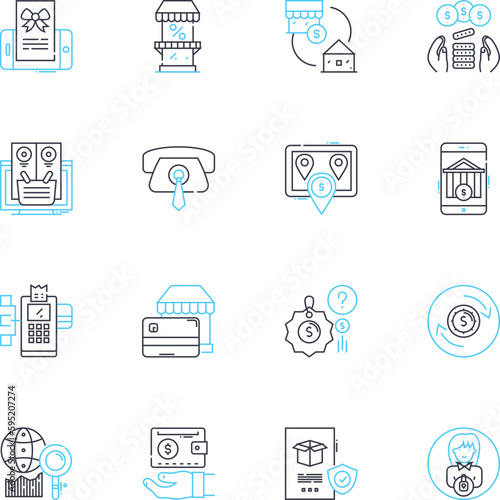 Barter Goods linear icons set. Trading, Exchange, Swapping, Bartering, Deals, Negotiation, Tradeoffs line vector and concept signs. Reciprocity,Interchange,Exchangeable outline illustrations