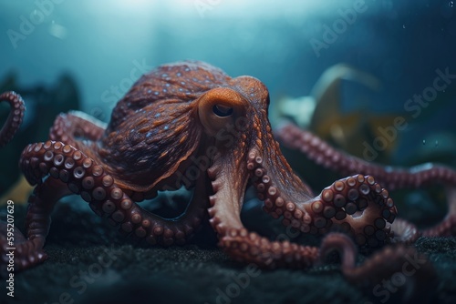 Octopus in the sea. Generative AI.