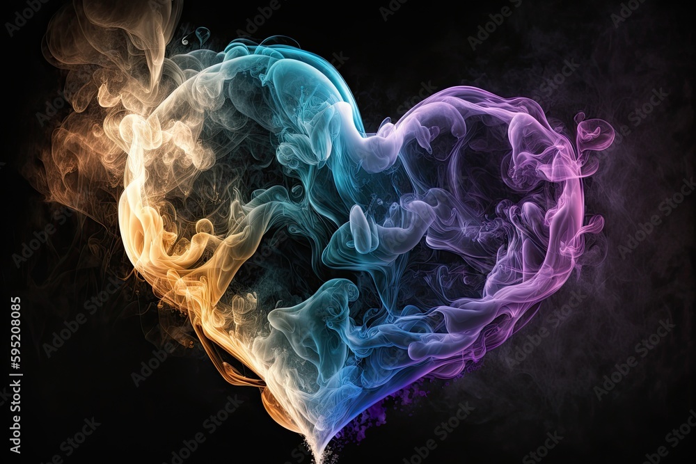 Colorful love heart shaped smoke. Generative AI. Colorful love heart shaped smoke. Generative AI.