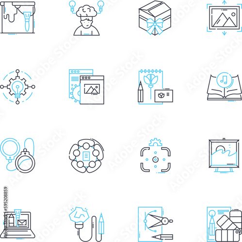 Artist linear icons set. Visionary, Passionate, Creative, Talented, Inspirational, Expressive, Skilled line vector and concept signs. Innovative,Unique,Versatile outline illustrations