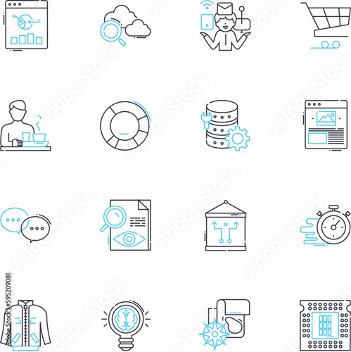 Product innovation linear icons set. Disruptive, Inventive, Trailblazing, Creative, Visionary, Futuristic, Revolutionary line vector and concept signs. Innovative,Novelty,Piering outline illustrations