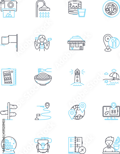 Transport linear icons set. Car, Bus, Train, Bicycle, Plane, Boat, Motorcycle line vector and concept signs. Truck,Taxi,Scooter outline illustrations