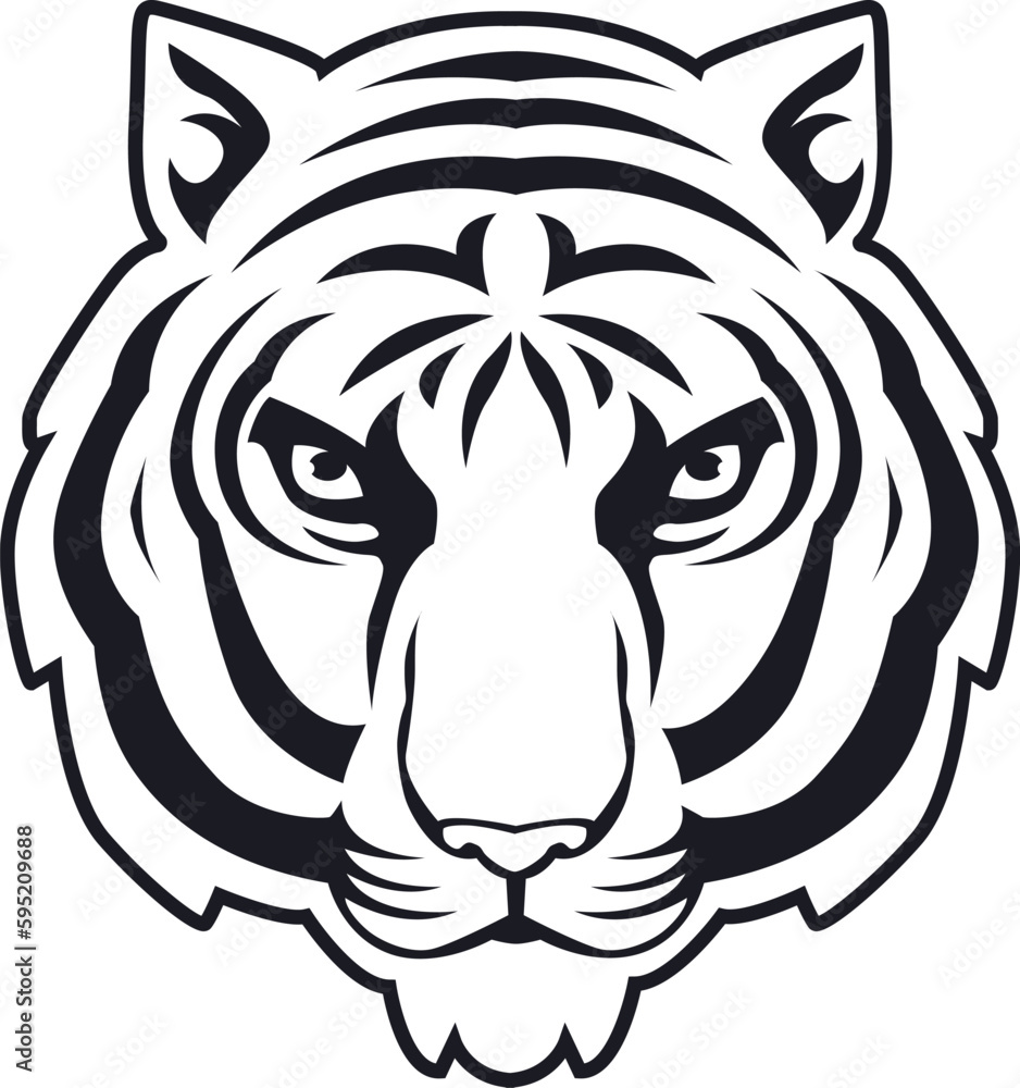 Obraz premium Tiger Face Expression Illustration. Tattoo Art. Vector.