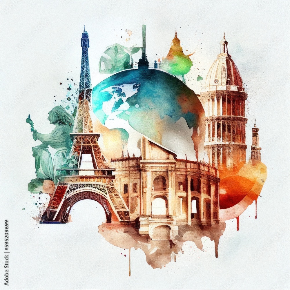 Obraz premium France in watercolor style by Generative AI