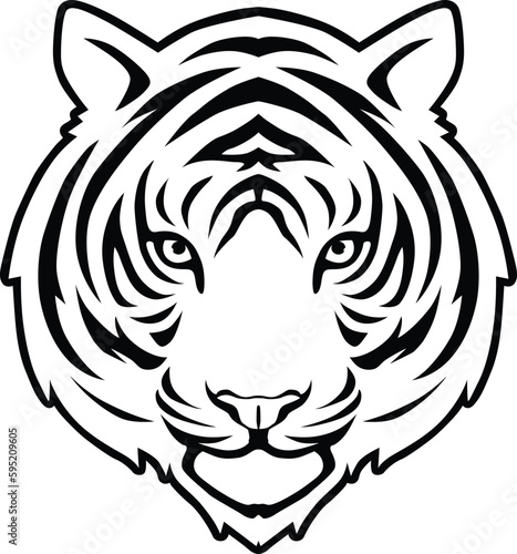 Fototapeta Naklejka Na Ścianę i Meble -  Tiger Face Expression Illustration. Tattoo Art. Vector.