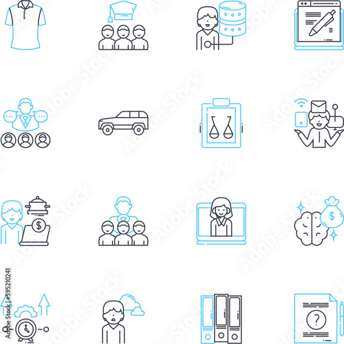 Mobile banking linear icons set. Convenience, Accessibility, Security, Efficiency, Innovation, Mobility, Transactions line vector and concept signs. Digitization,Integration,Flexibility outline