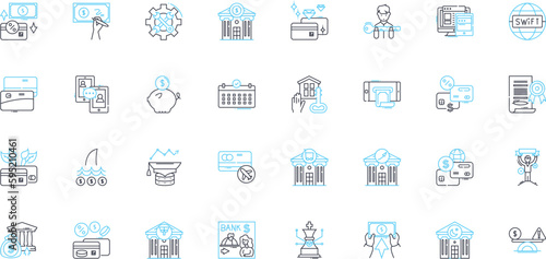 Investment strategy linear icons set. Diversification, Allocation, Risk, Returns, Portfolio, Market, Bonds line vector and concept signs. Stocks,Indexes,Growth outline illustrations
