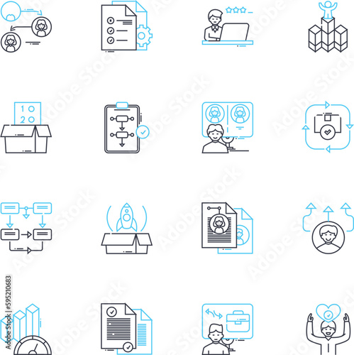 Joint effort linear icons set. Collaboration, Unity, Partnership, Synergy, Alliance, Companionship, Cohesion line vector and concept signs. Conjoint,Coordination,Fellowship outline illustrations