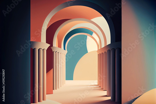 Minimalist romanesque architecture as wallpaper background (Generative AI) photo